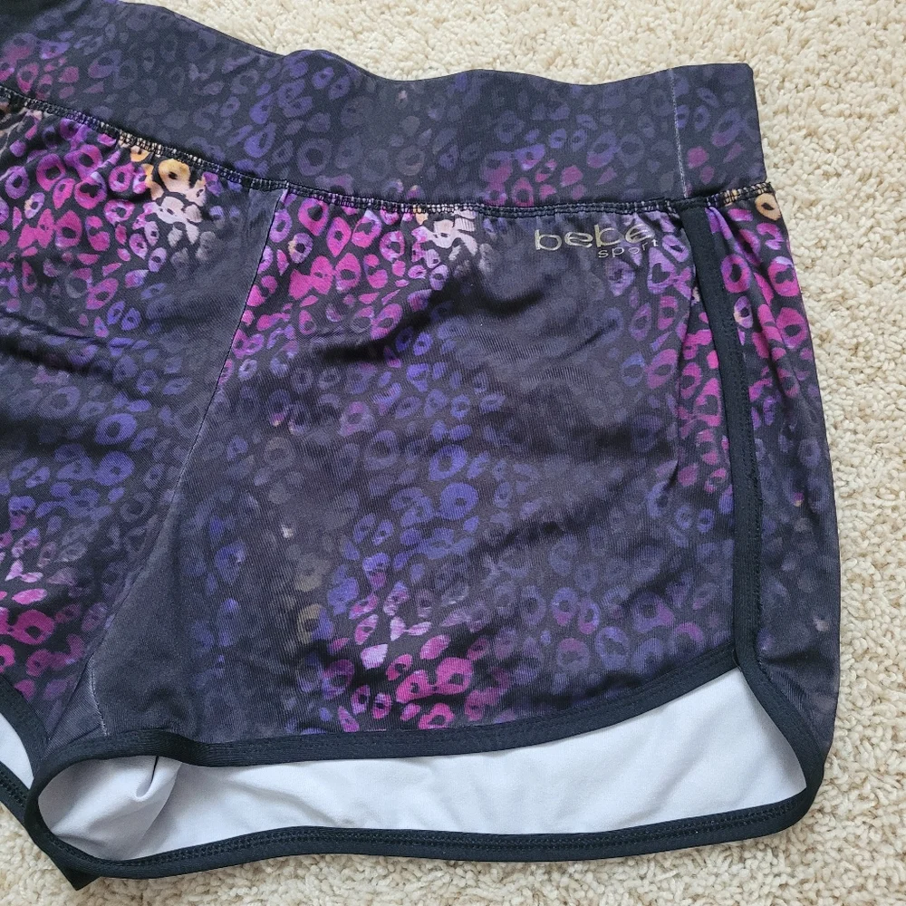 Bebe Sport Purple Multicolrlor Leopard Print Gym Shorts